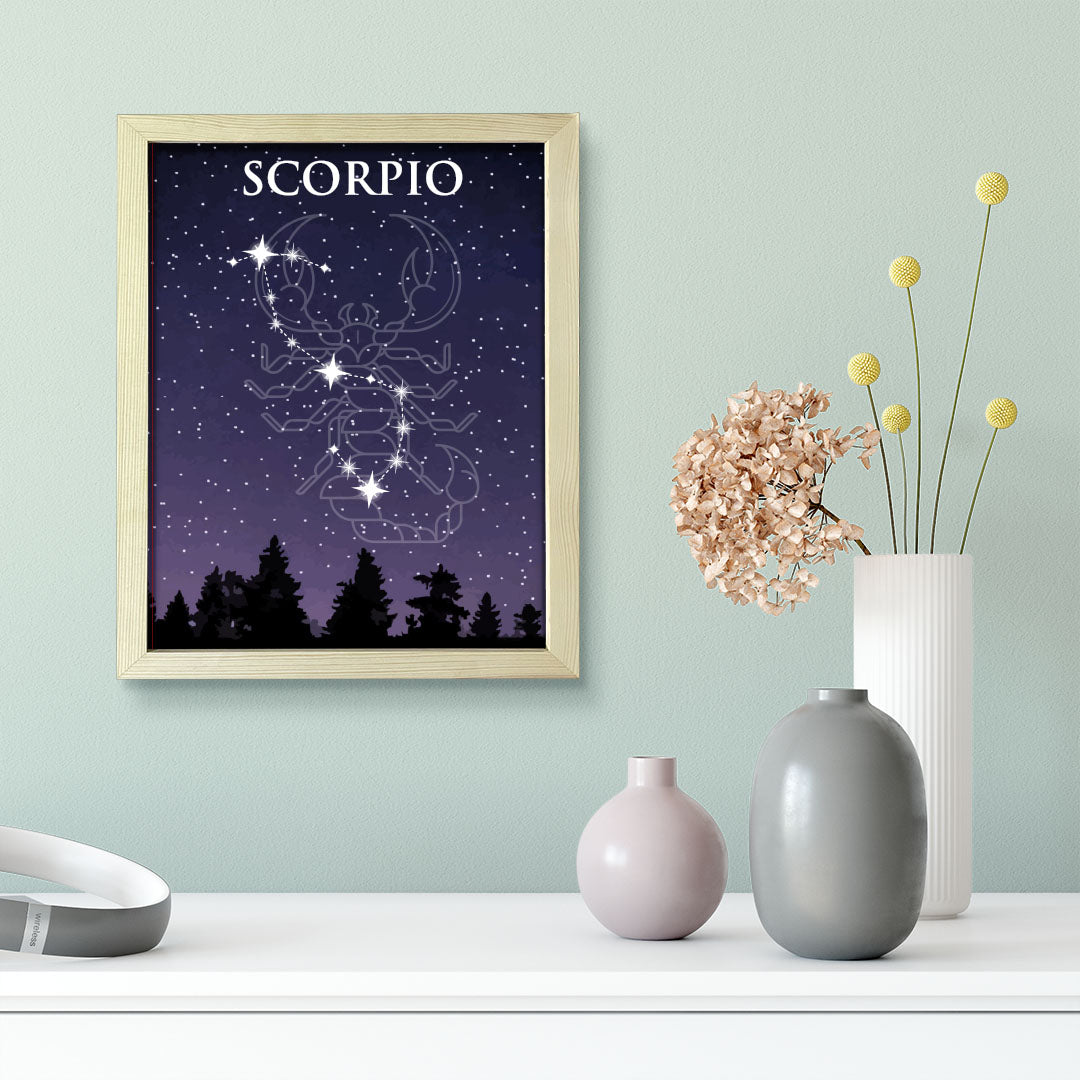 Designs ByLITA Scorpio Zodiac Sign Night Sky, Wall Print Art | Home and Office Decor | Astrology Star Sign Bedroom Decoration | Perfect Gift