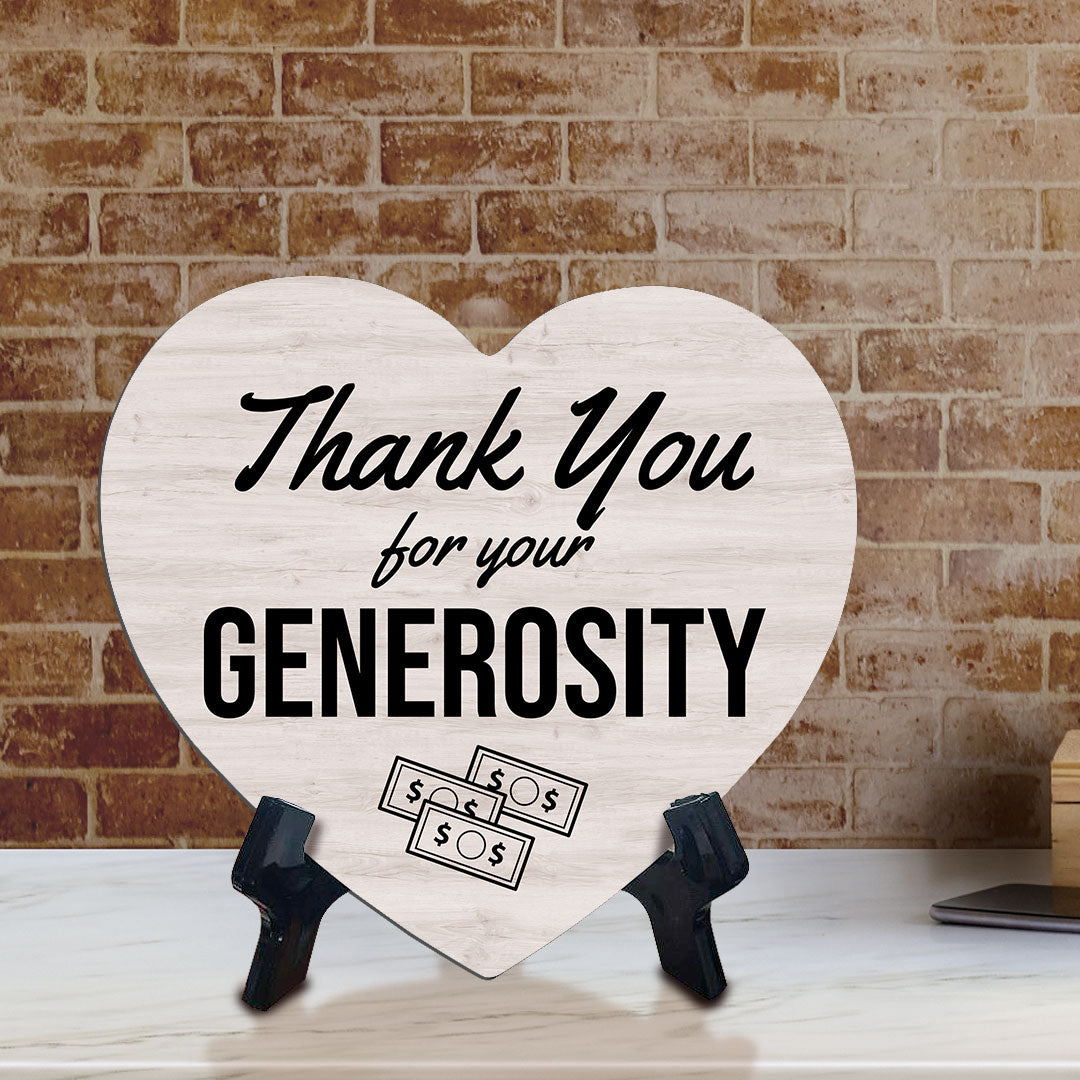 Signs ByLITA Heart Thank You for Your Generosity Wood Color, Table Sign [6 x 5"]