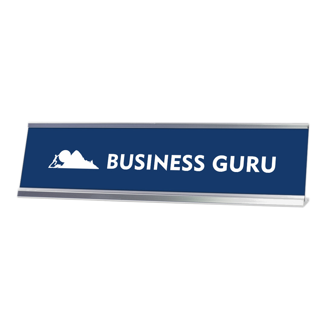 Business Guru, mountain Silver Frame, Desk sign (2x8”)