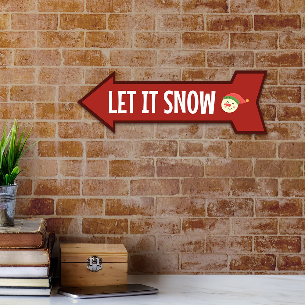 Arrow Shape Plus Let it Snow 12x4" Wall or Door Sign | Christmas Holiday Decoration
