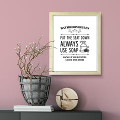 Bathroom Rules Put The Seat Down, Framed Wall Art, Home Décor Prints