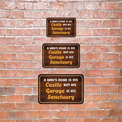 Classic Framed Plus A Man's Home Is His Castle But His Garage Is His Sanctuary Door or Wall Sign | Home Decor