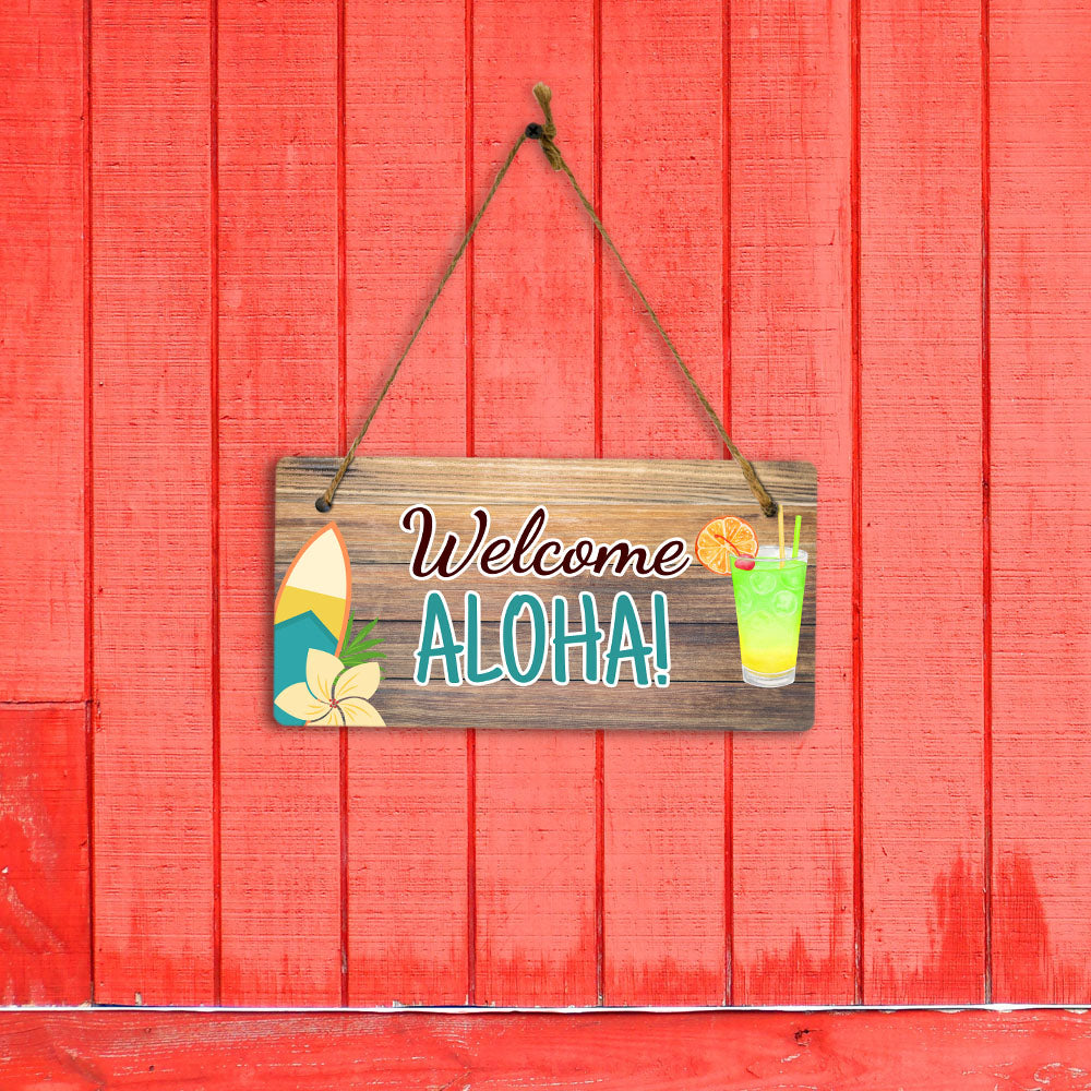 Welcome Aloha! 5x10 Hanging Plus Wall or Door Sign | Home Decor