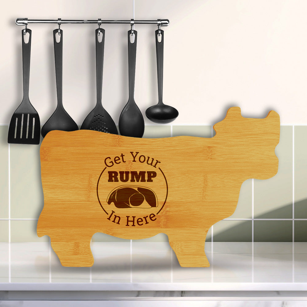 Get Your Rump In Here! 14.75 x 9.75" Cow Shape Cutting Board | Funny Kitchen Chopping Board