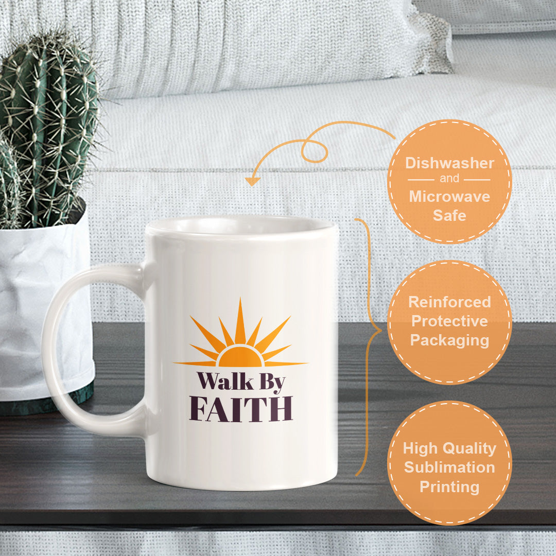Walk By Faith 11oz Plastic/Ceramic Coffee Mug Office And Home | Religious Sayings | Family And Friends