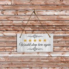Would Sleep Here Again 5x10 Hanging Plus Wall or Door Sign | Bedroom Hotel Décor