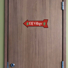 Arrow Shape Plus Elf Village 12x4" Wall or Door Sign | Christmas Holiday Decoration