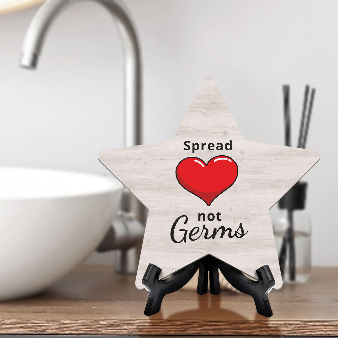 Signs ByLITA Spread Love Not Germs, Wood Color Star Table Sign (6"x5")