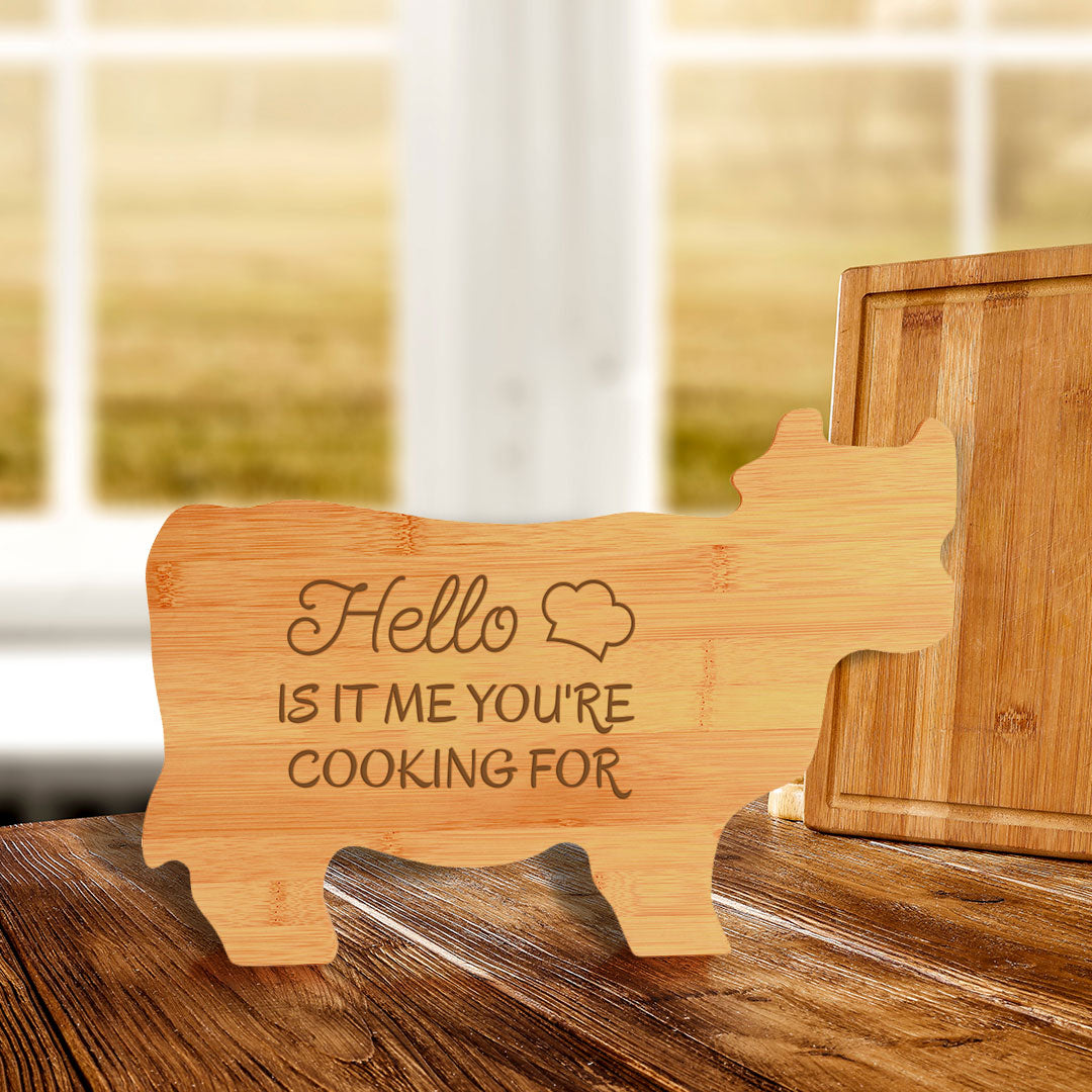 Hello Is It Me You're Cooking For (14.75 x 9.75") Cow Shape Cutting Board | Funny Decorative Kitchen Chopping Board