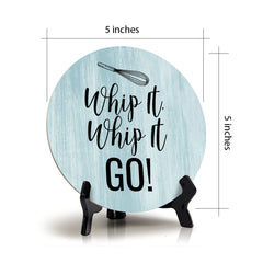 Round Whip It, Whip It, Go! Blue Wood Color, Circle Table Sign (5x5")