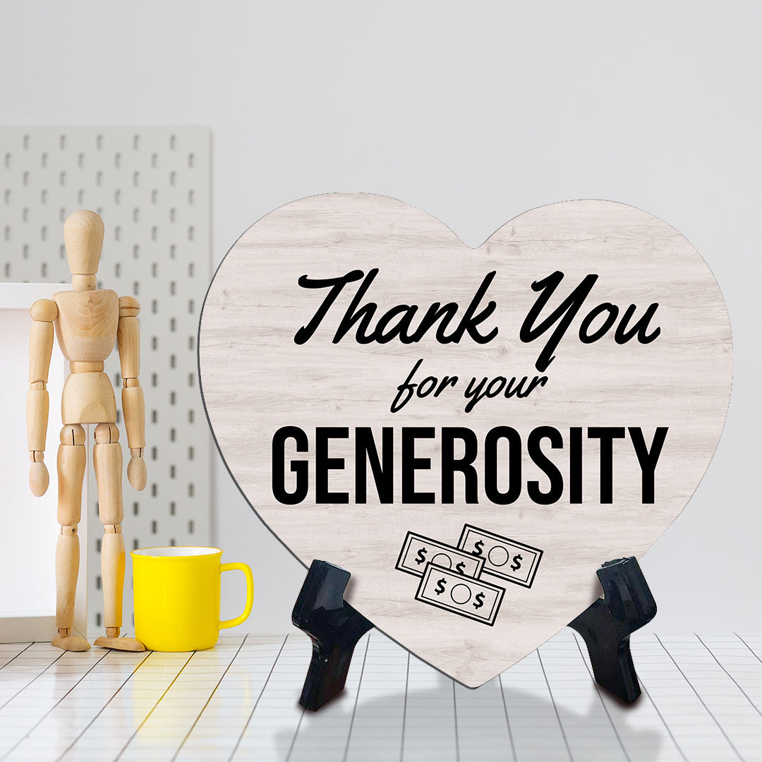 Signs ByLITA Heart Thank You for Your Generosity Wood Color, Table Sign [6 x 5"]