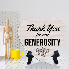 Signs ByLITA Heart Thank You for Your Generosity Wood Color, Table Sign [6 x 5"]