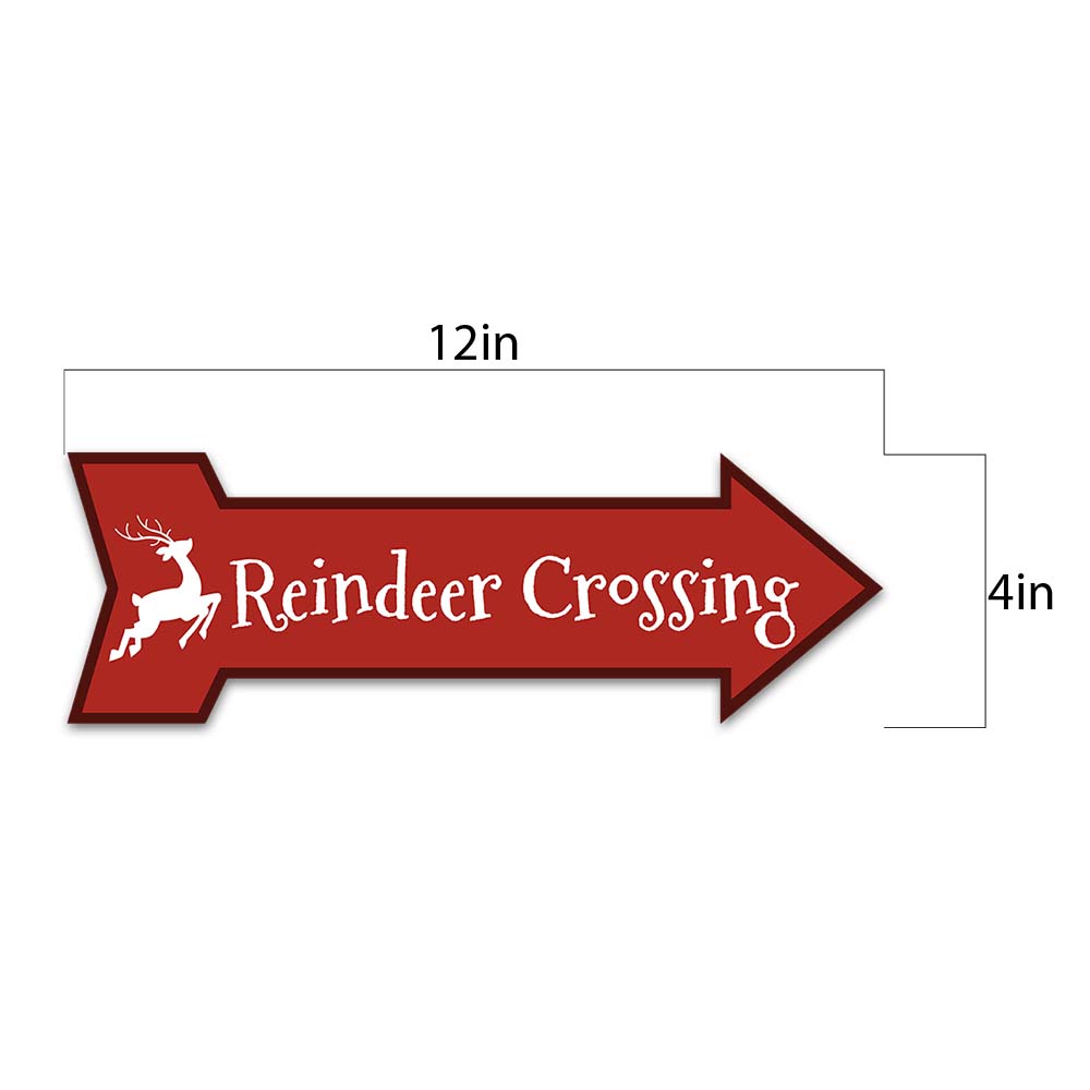 Arrow Shape Plus Reindeer Crossing 12x4" Wall or Door Sign | Christmas Holiday Decoration