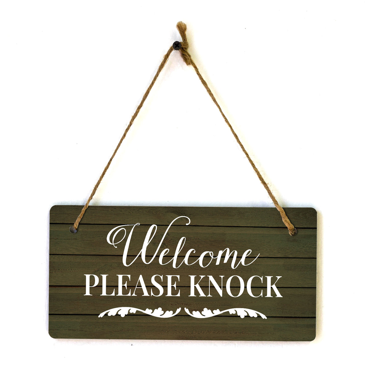Welcome Please Knock 5x10 Hanging Wall or Door Sign | Family Home Decor