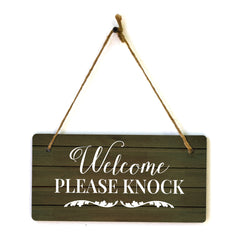 Welcome Please Knock 5x10 Hanging Wall or Door Sign | Family Home Decor