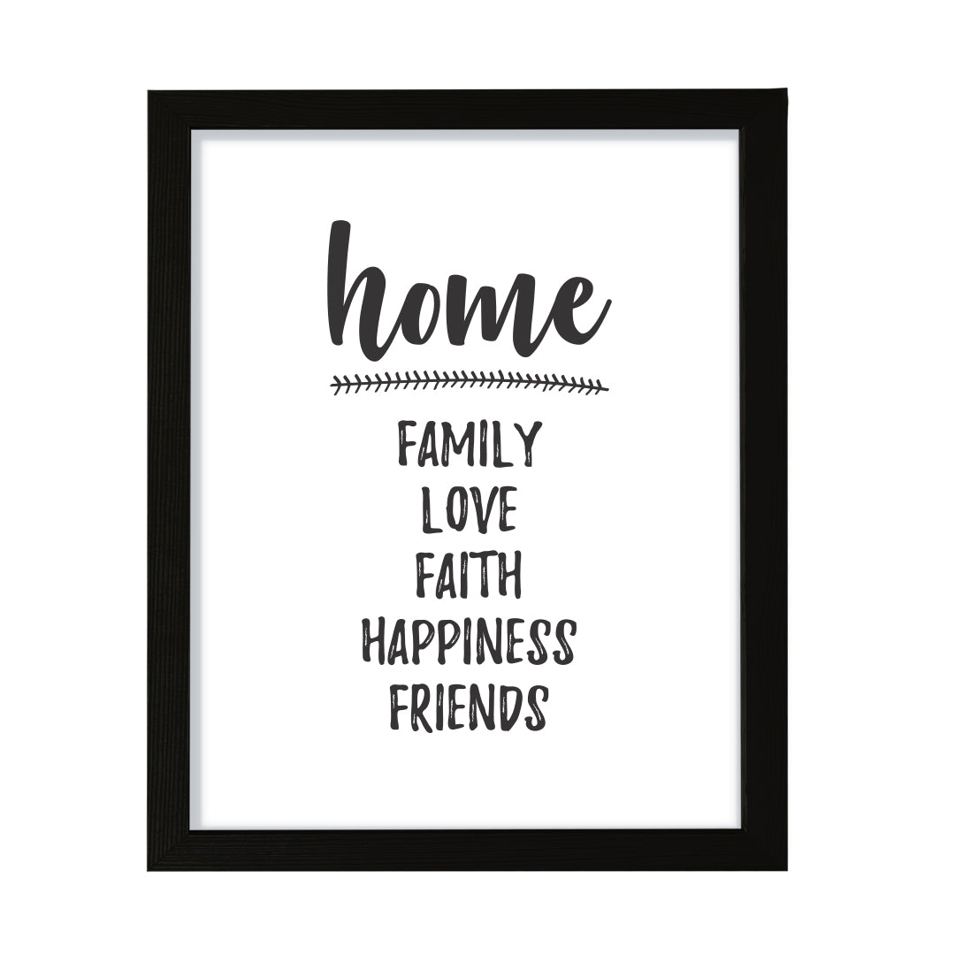 HOME Family Love Faith Happiness Friends, Framed Wall Art, Home Décor Prints