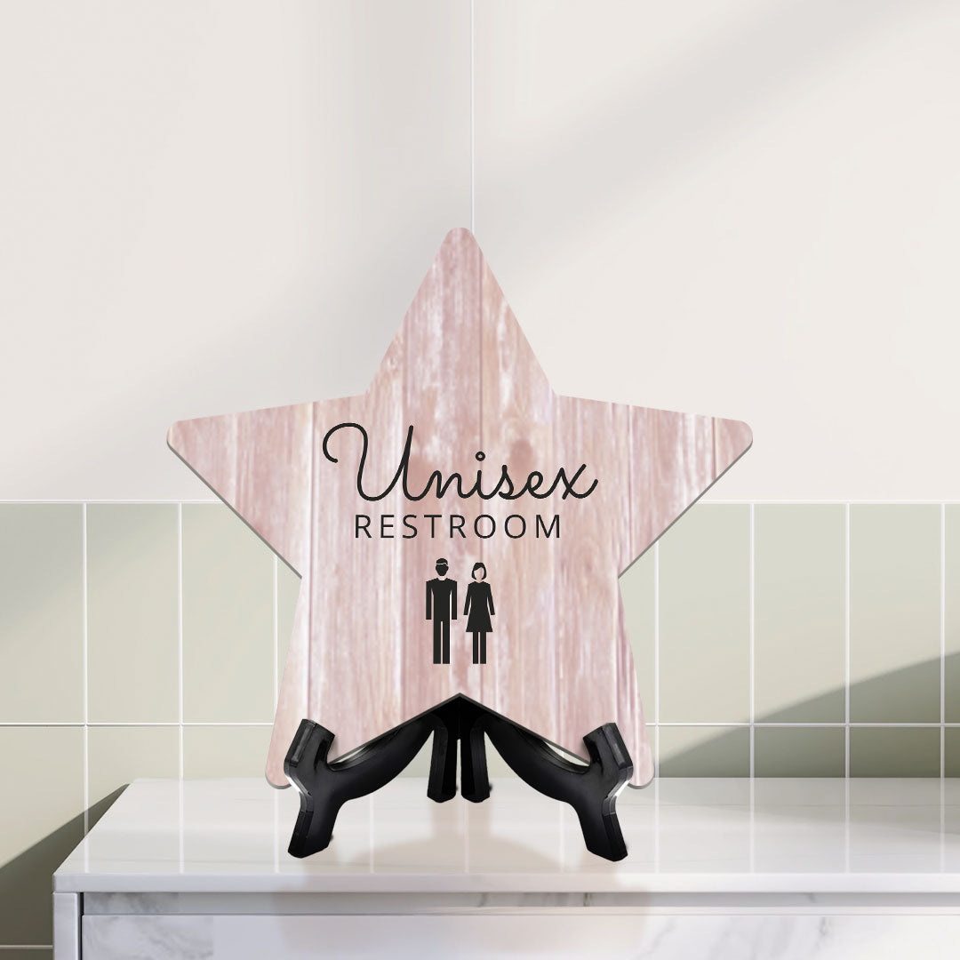 Sign ByLITA Unisex Restroom, Wood Color, Star Table Sign (6"x5")
