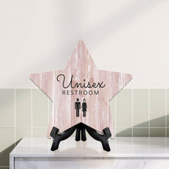 Sign ByLITA Unisex Restroom, Wood Color, Star Table Sign (6"x5")