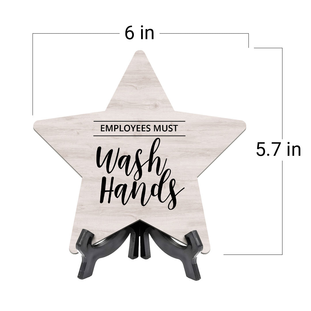 Sign ByLITA Employees Must Wash Hands, Wood Color Star Table Sign (6"x5")