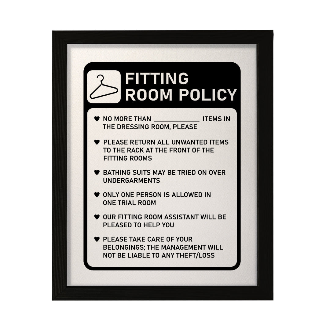 Designs ByLITA Fitting Room Policy, Wall Print Art | Retail Store Decoration (Unframed or Framed)