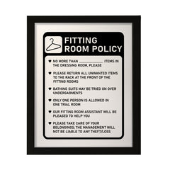 Designs ByLITA Fitting Room Policy, Wall Print Art | Retail Store Decoration (Unframed or Framed)
