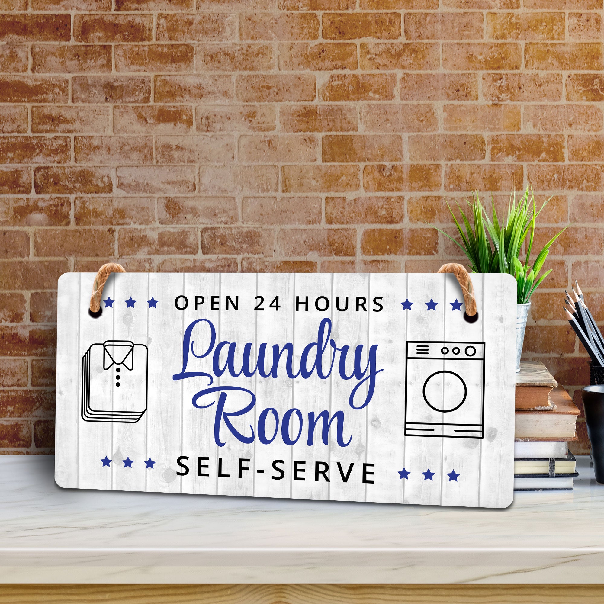 Open 24 Hours Laundry Room Self-Serve 5x10 Hanging Wall or Door Sign