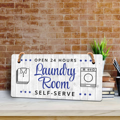 Open 24 Hours Laundry Room Self-Serve 5x10 Hanging Wall or Door Sign