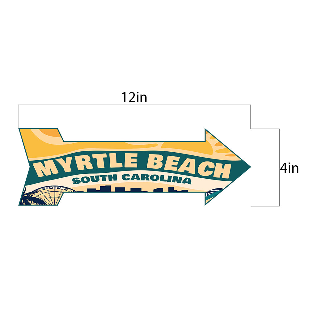 Arrow Shape Plus Myrtle Beach, South Carolina 12x4" Wall or Door Sign | Stylish Famous US Beach Souvenirs