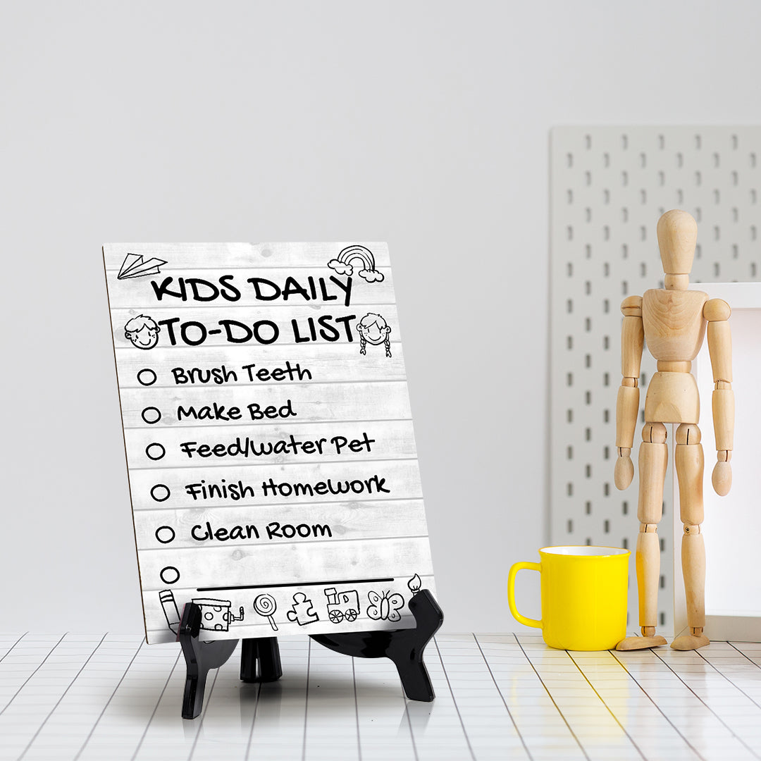 Kids Daily to Do List Checklist Wipe Dry Table Sign (6x8) Office And Home Reminders | Personal Schedule | No Pen Included