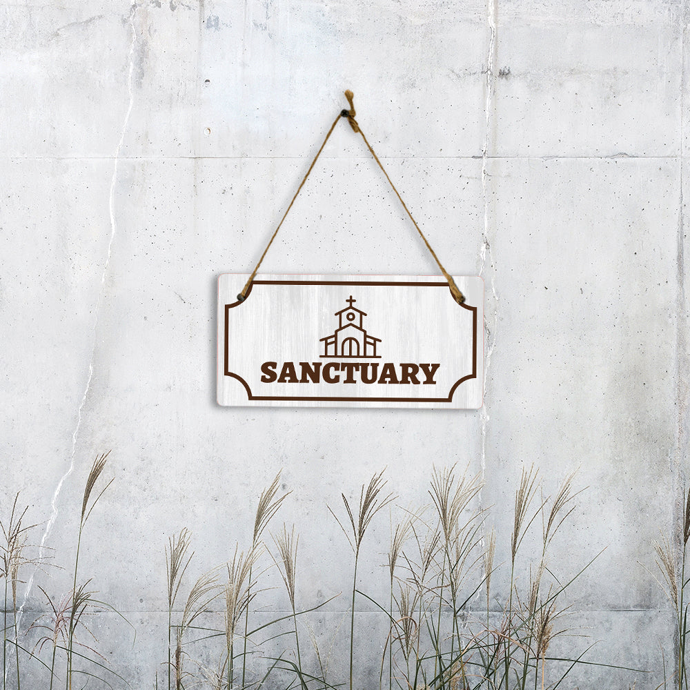 Sanctuary 5x10 Hanging Plus Wall or Door Sign | Religious Rustic Wood Sign