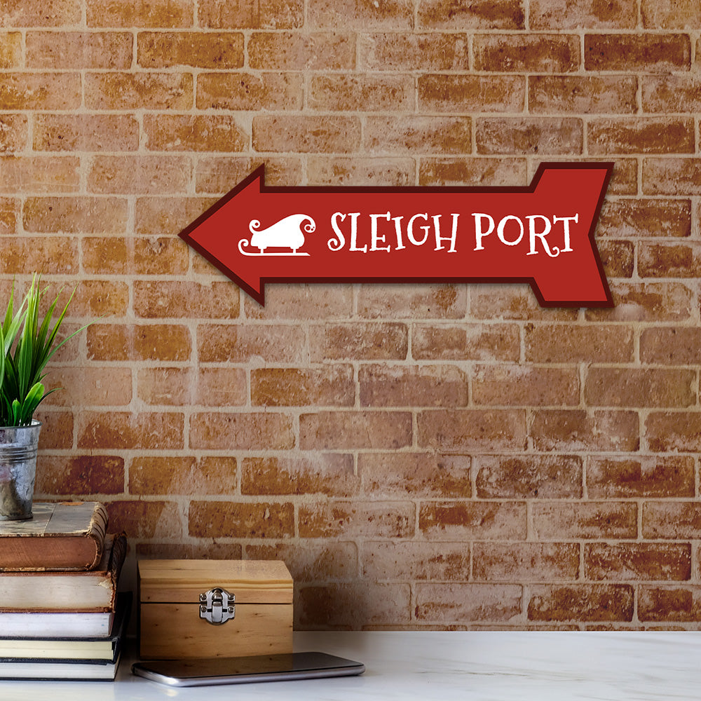 Arrow Shape Plus Sleigh Port 12x4" Wall or Door Sign | Christmas Holiday Decoration