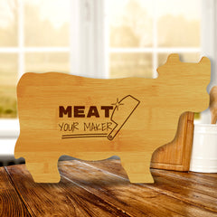 Meat Your Maker 14.75 x 9.75" Cow Shape Cutting Board | Funny Kitchen Chopping Board
