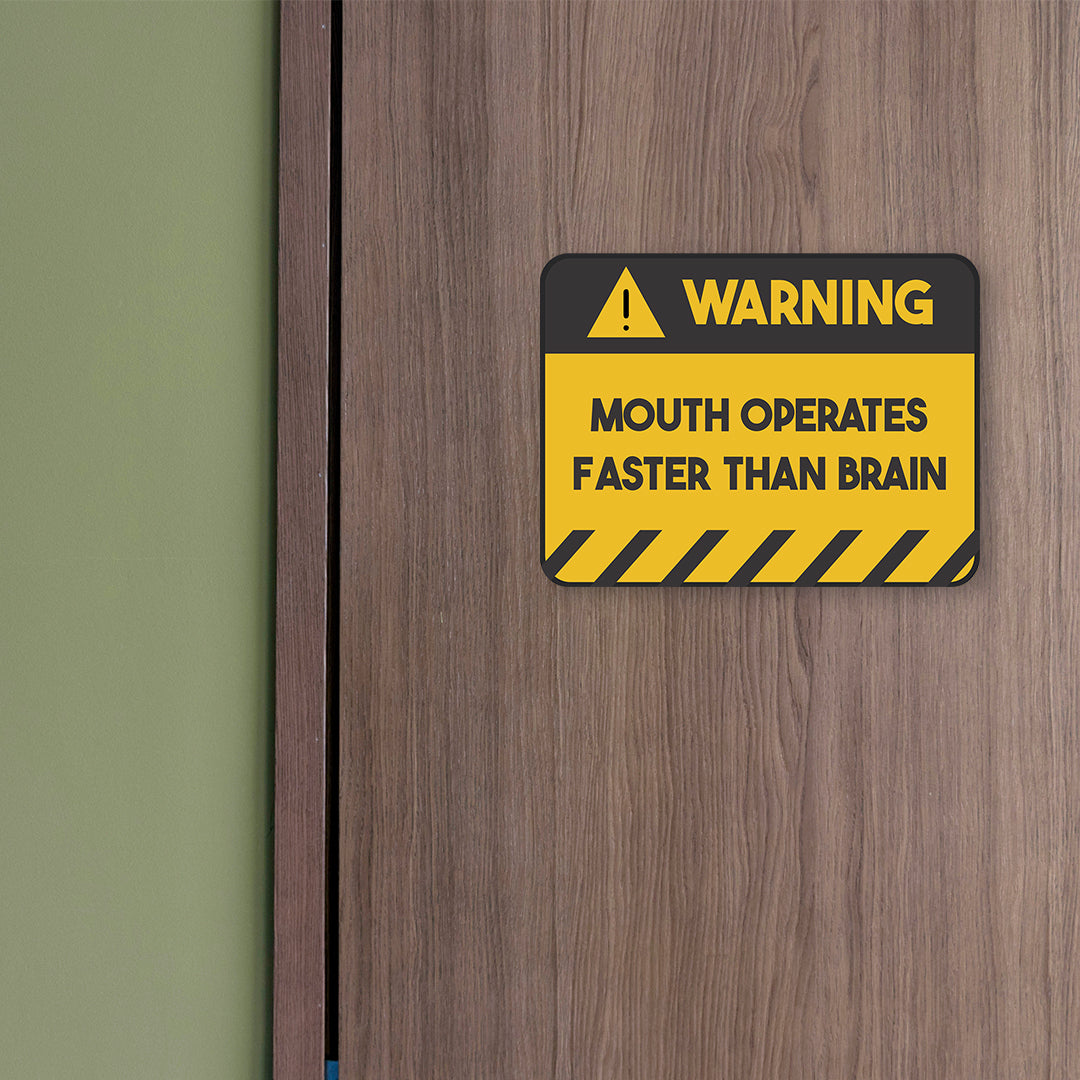 Classic Framed Plus Warning Mouth Operates Faster Than Brain Door or Wall Sign | Funny Home Decor