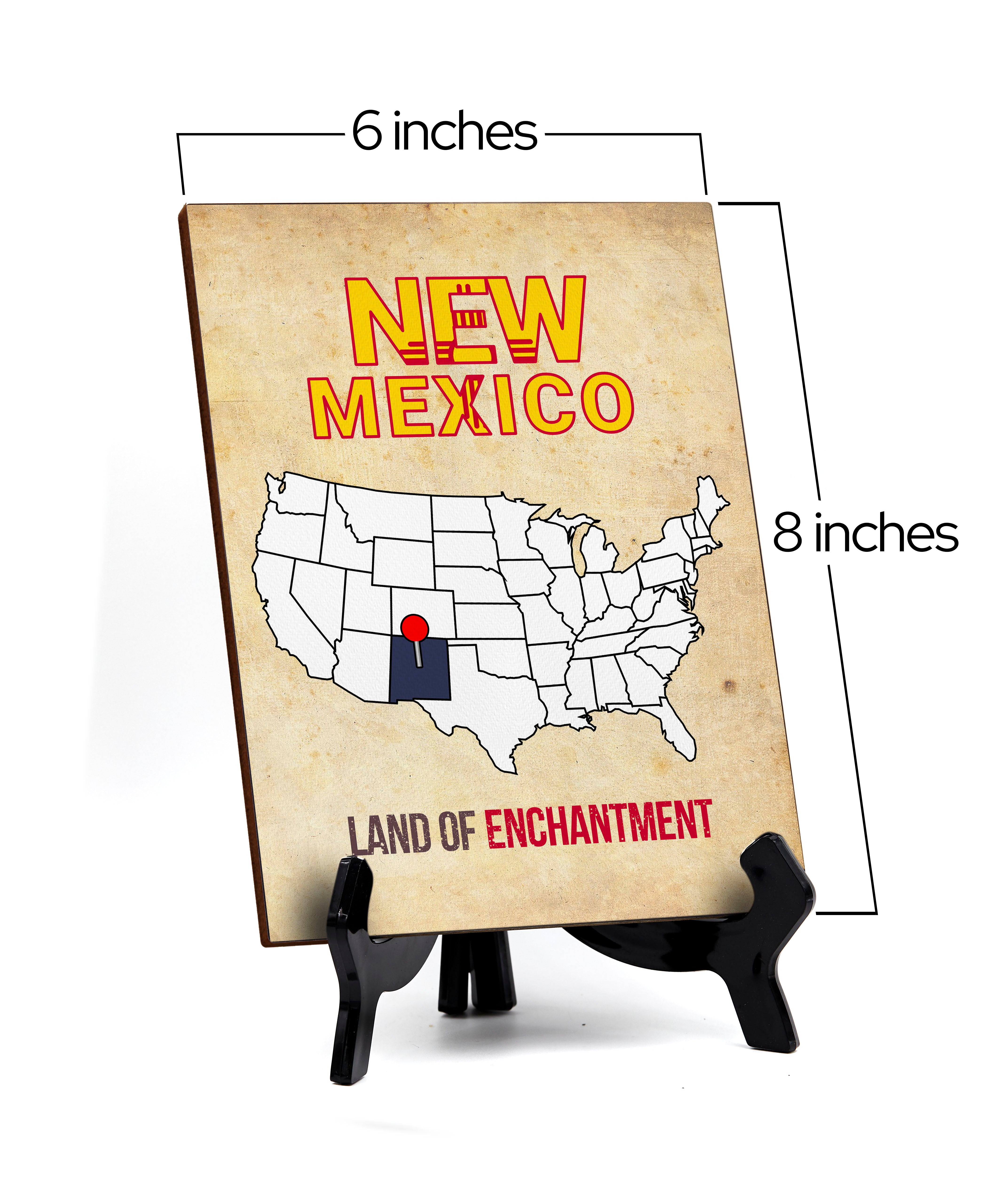 New Mexico: Land of Enchantment Table Sign with Acrylic Stand (6x8“) | State Pride Collection | Perfect Gift for Coworkers or Family