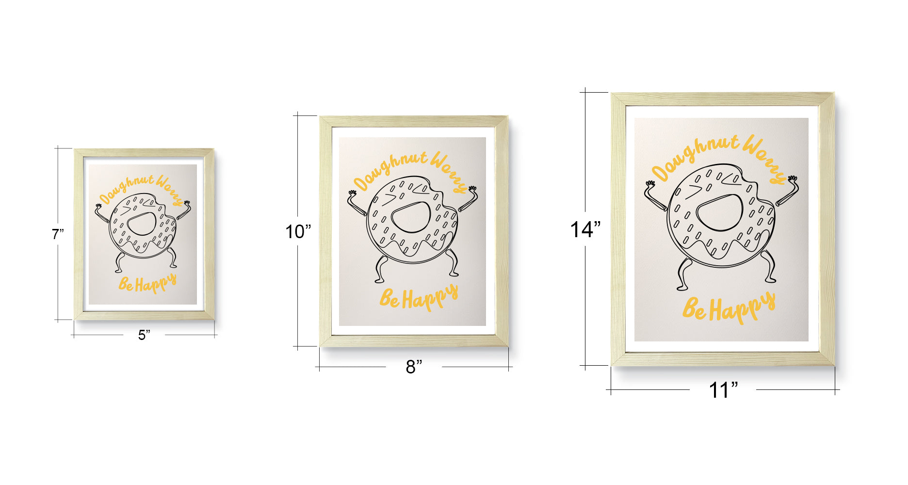 Designs ByLITA Doughnut Worry Be Happy, Wall Print Art | Doughnut Retro Kitchen Decoration