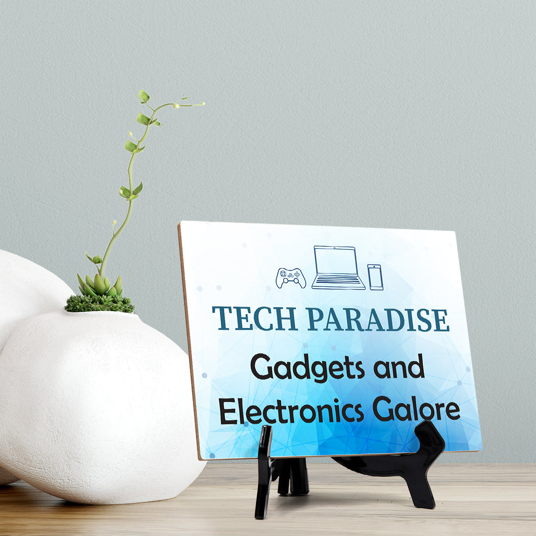 Signs ByLITA Tech Paradise: Gadgets and Electronics Galore Table Sign with Acrylic Stand (6x8?