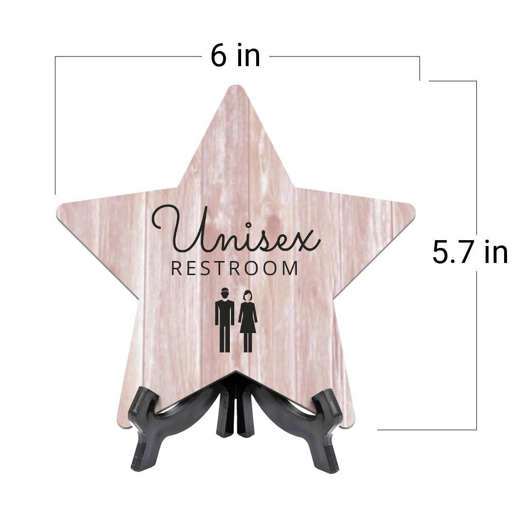 Sign ByLITA Unisex Restroom, Wood Color, Star Table Sign (6"x5")