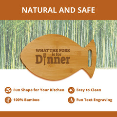 What the Fork Is For Dinner (14 x 8.5") Fish Shape Cutting Board | Funny Decorative Kitchen Chopping Board