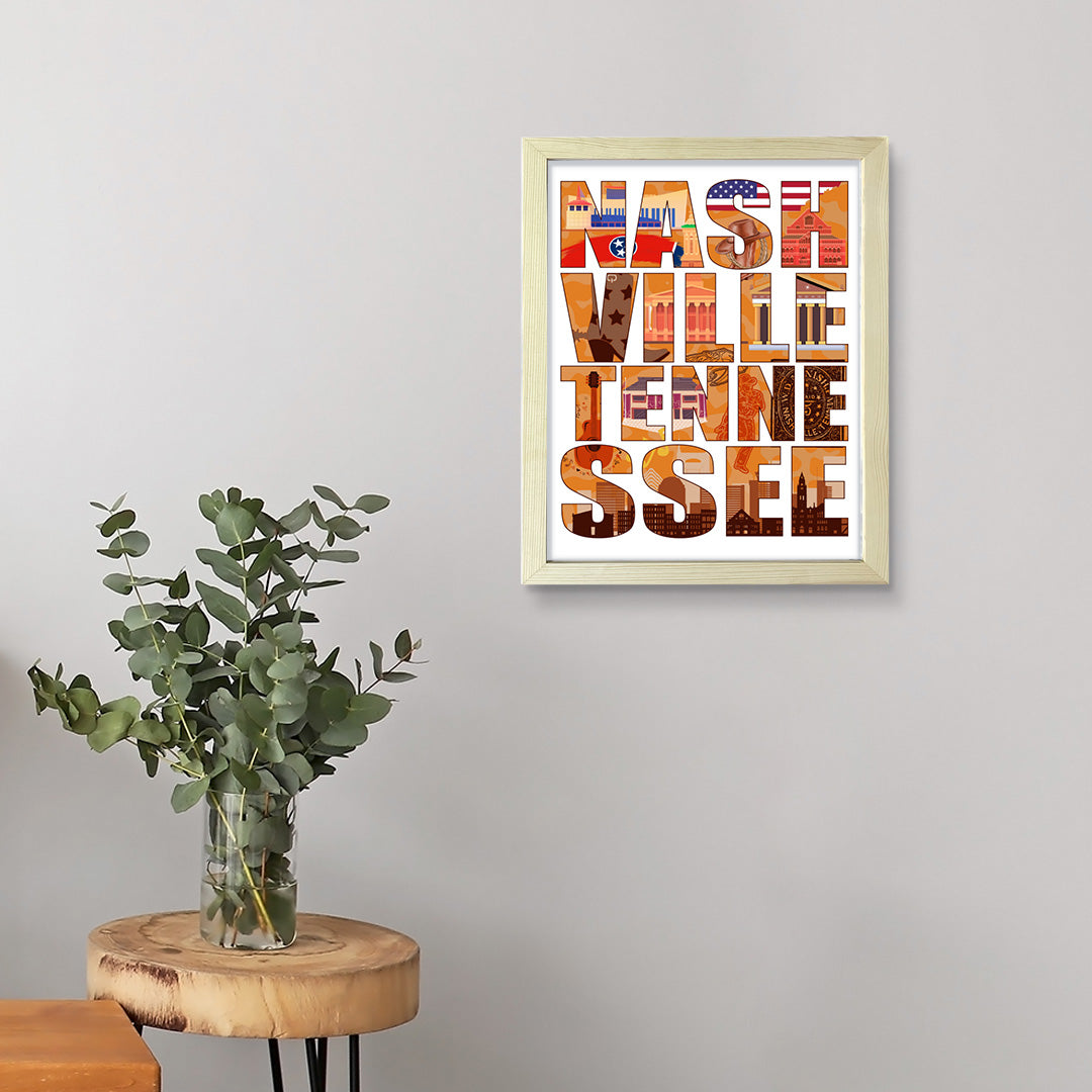Designs ByLITA Nashville, Tennessee Inspirational, Wall Print Art | American Cities Stylish Home Decoration (Unframed or Framed)