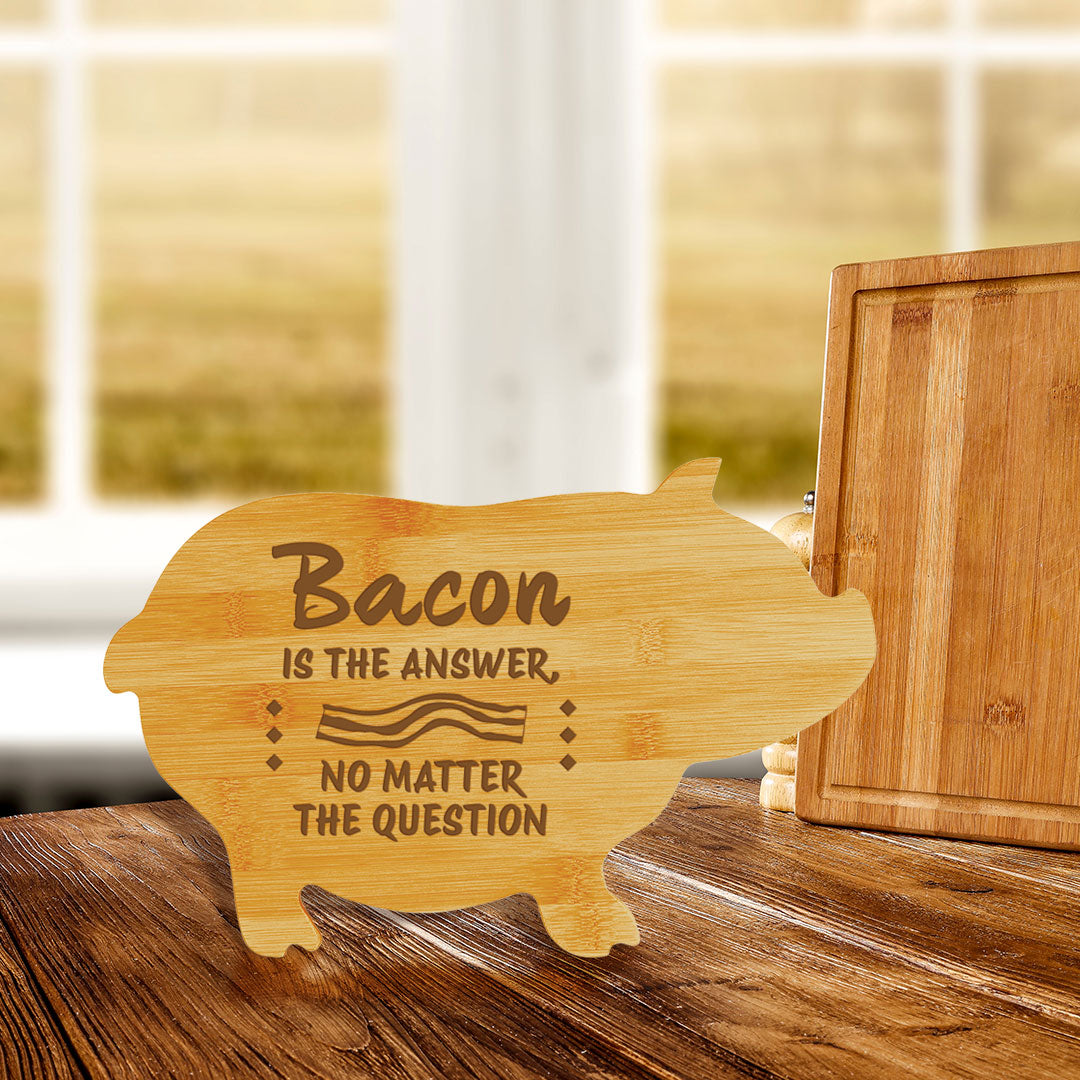 Bacon is the Answer, no Matter The Question (13.75 x 8.75") Pig Shape Cutting Board | Funny Decorative Kitchen Chopping Board