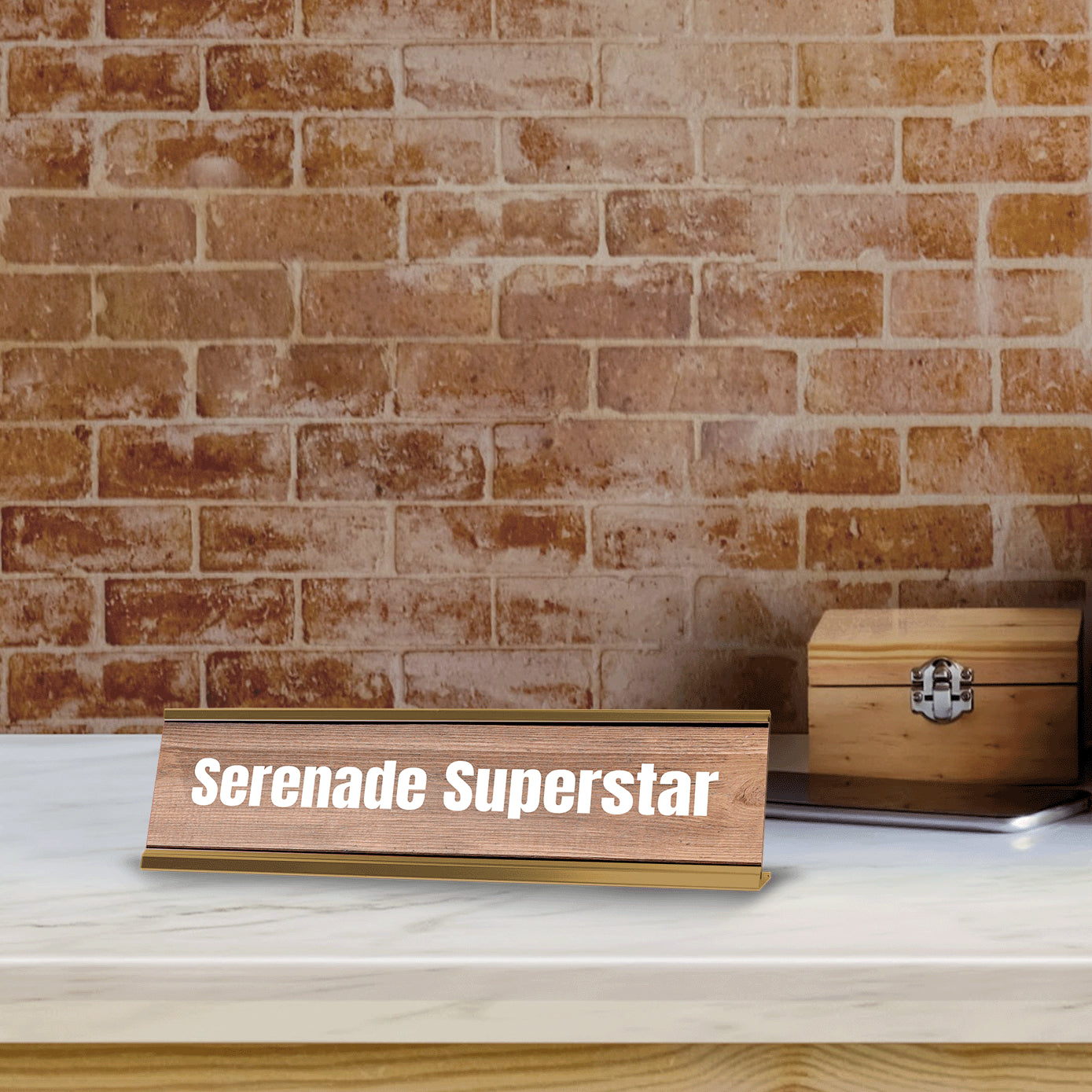 Serenade Superstar Gold Frame Desk Sign (2x8") | Novelty Workplace and Home Office Decoration For Him
