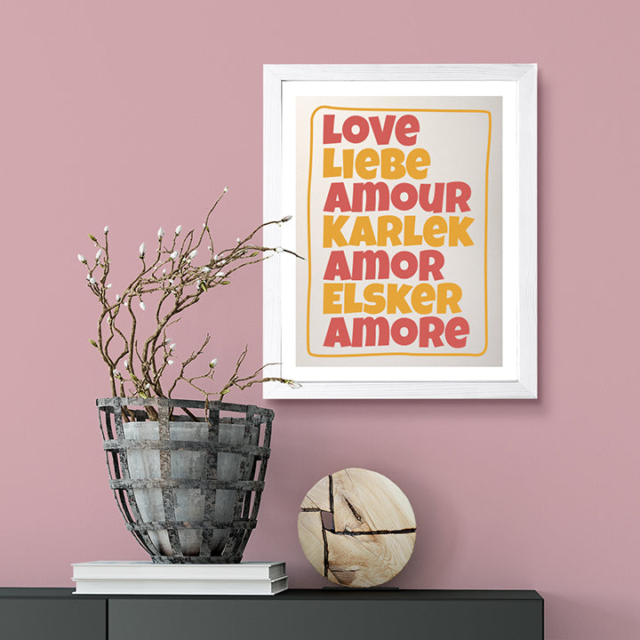 Designs ByLITA Love Liebe Amour Karlek Amor Elsker Amore, Wall Print Art | Funky Home Decor