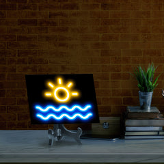 Sun Neon Graphic Style Table Sign with Acrylic Stand (6x8“) | Live Streamer Gaming Themed Decoration
