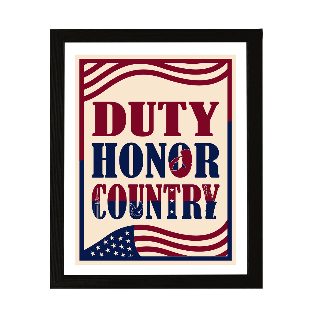 Designs ByLITA Duty, Honor, Country, Wall Print Art | USA Patriotic Decoration (Unframed or Framed)