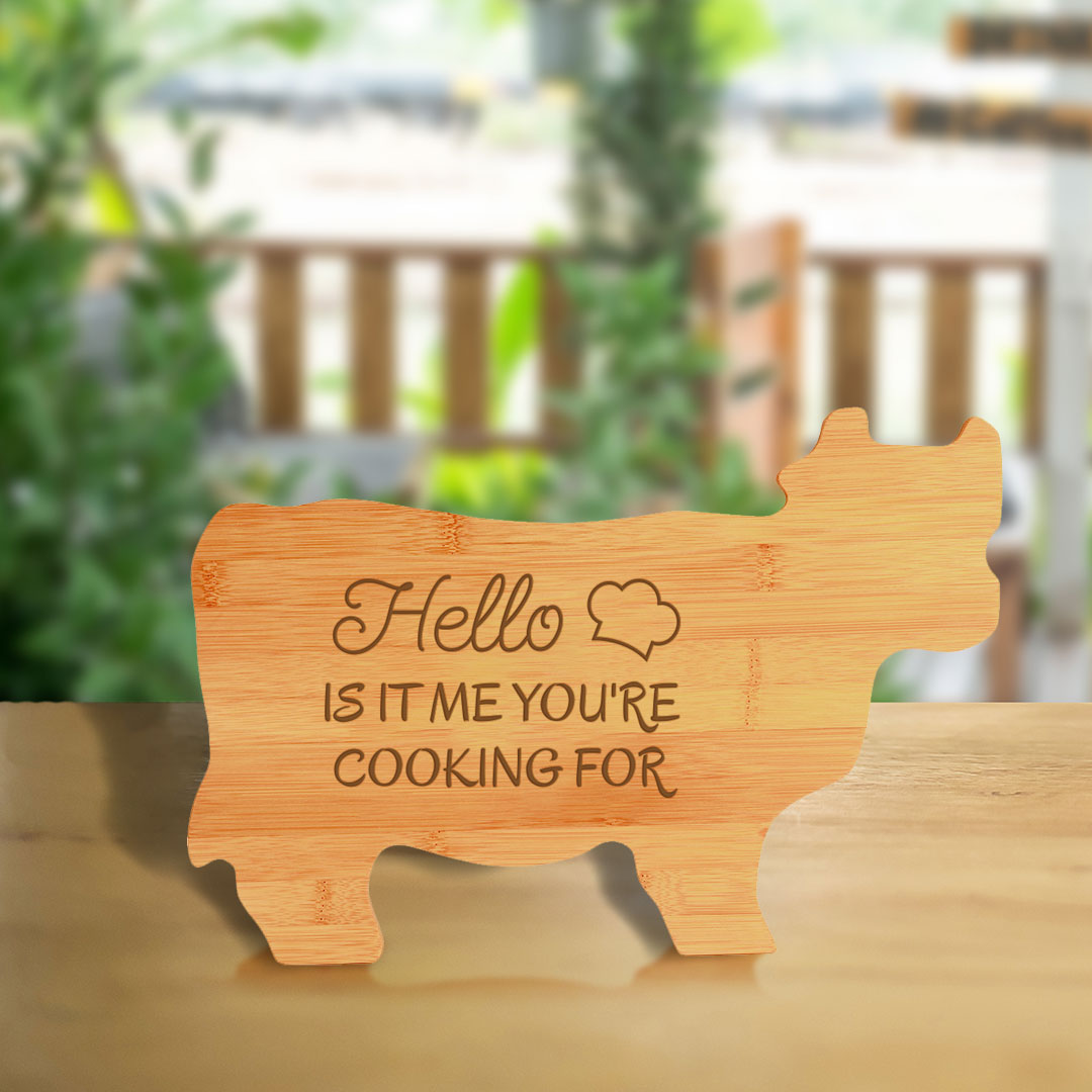 Hello Is It Me You're Cooking For (14.75 x 9.75") Cow Shape Cutting Board | Funny Decorative Kitchen Chopping Board