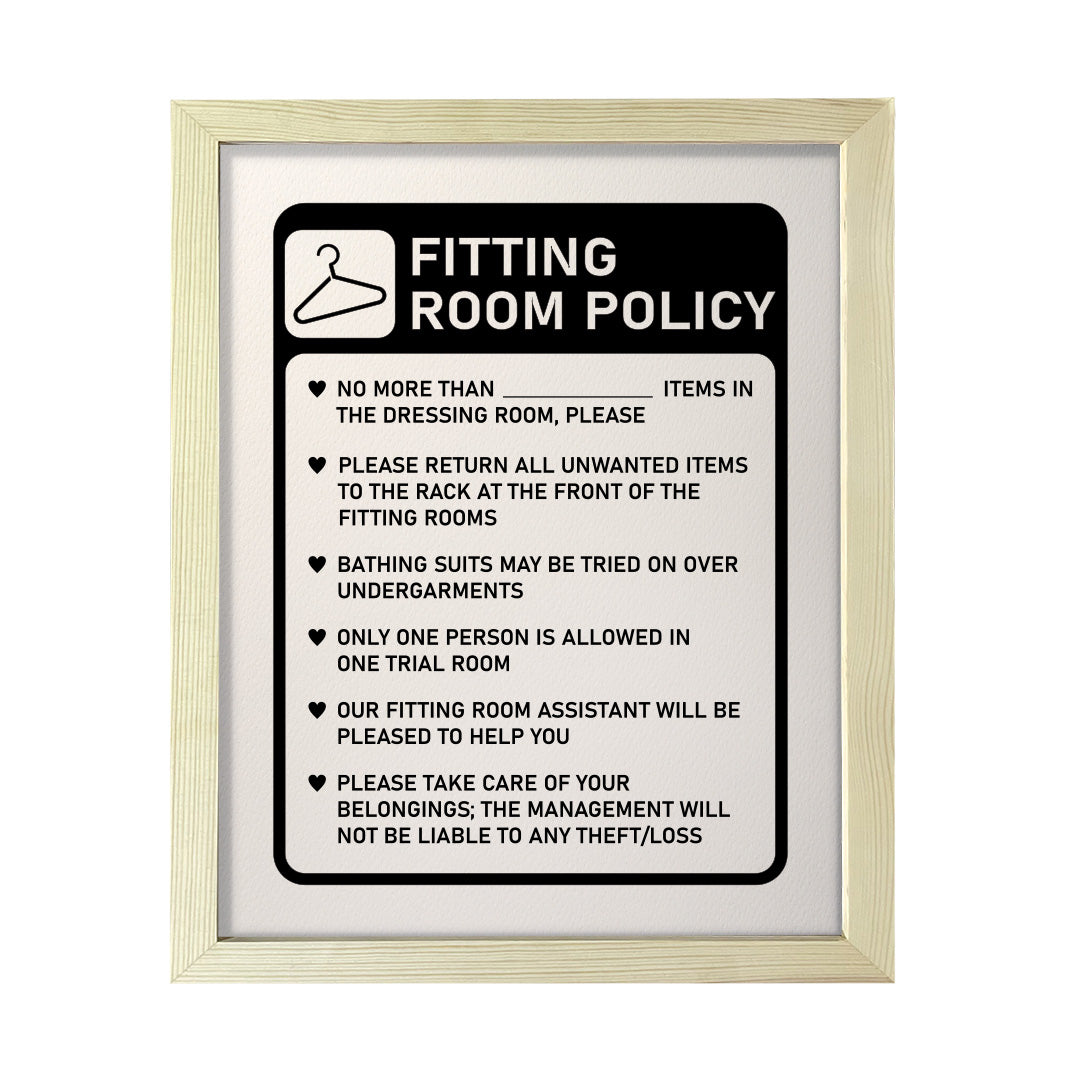 Designs ByLITA Fitting Room Policy, Wall Print Art | Retail Store Decoration (Unframed or Framed)
