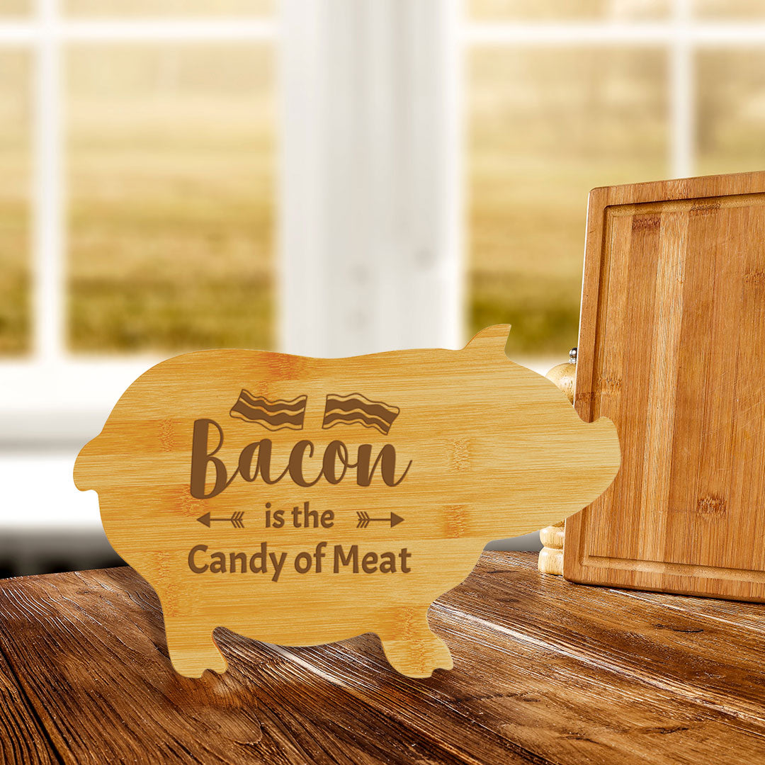 Bacon is the Candy of Meat' - Unknown (13.75 x 8.75") Pig Shape Cutting Board | Funny Decorative Kitchen Chopping Board