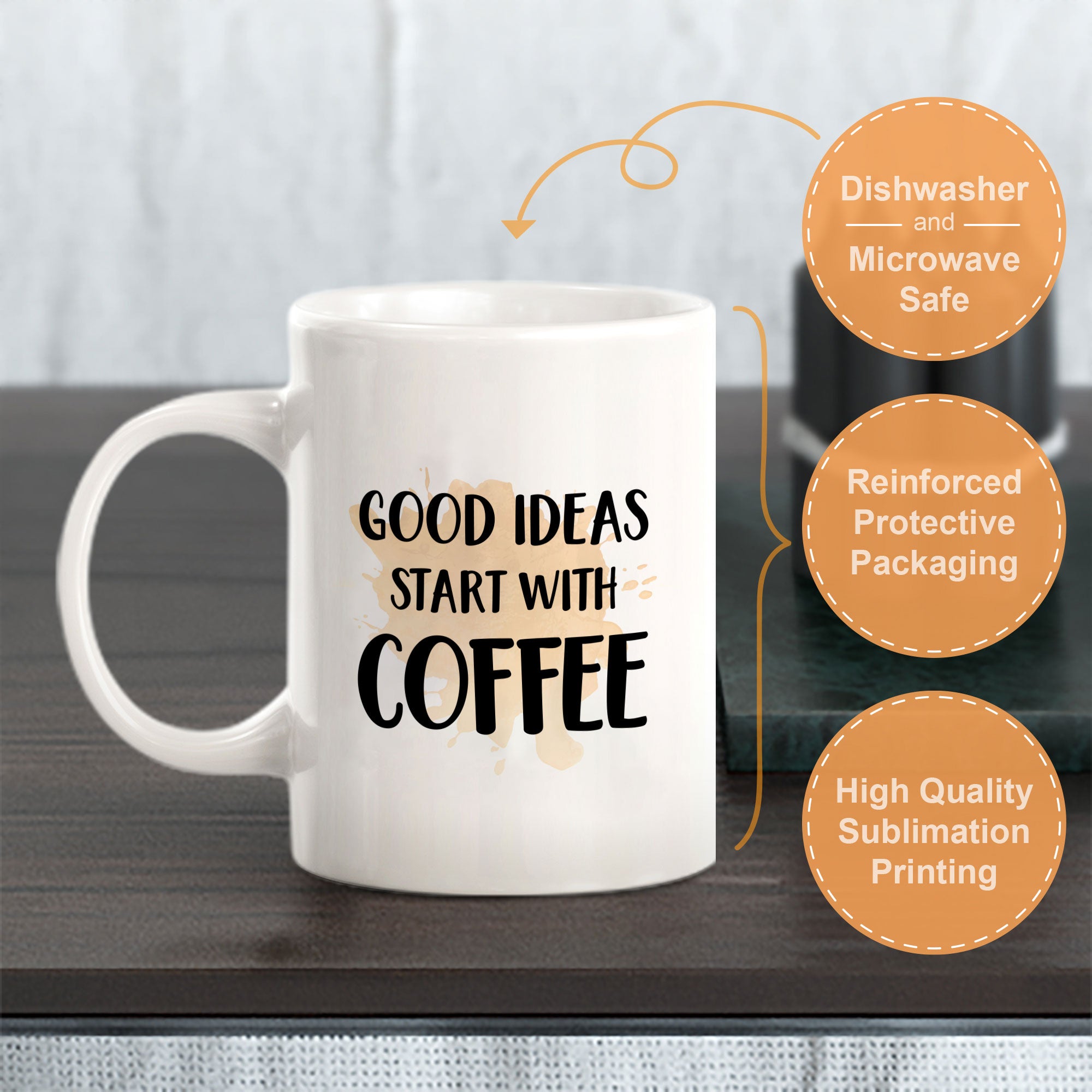 Good Ideas Start With Coffee 11oz Plastic or Ceramic Mug | Funny Cups