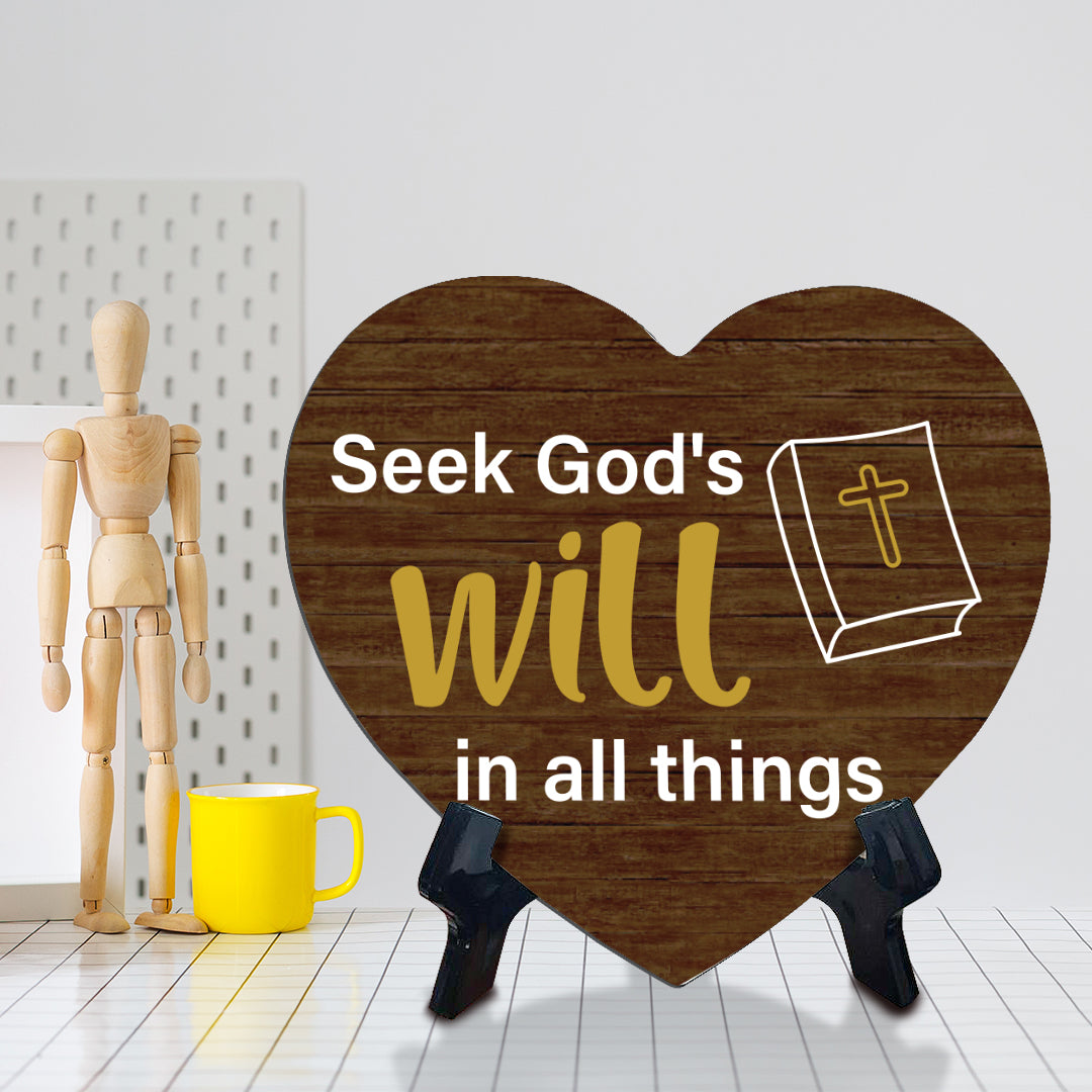 Sign ByLITA Heart Seek God's will in all things, Wood Color, Table Sign (6"x5")