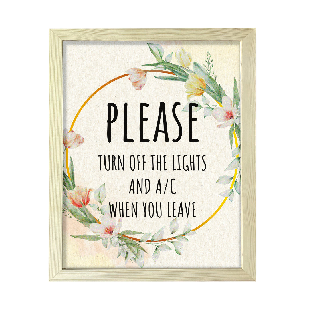 Signs ByLITA Please Turn Off The Lights And A/C When You Leave, Floral FRAMED Print Short Term Rentals Guest Signage Hospitality Wall Art